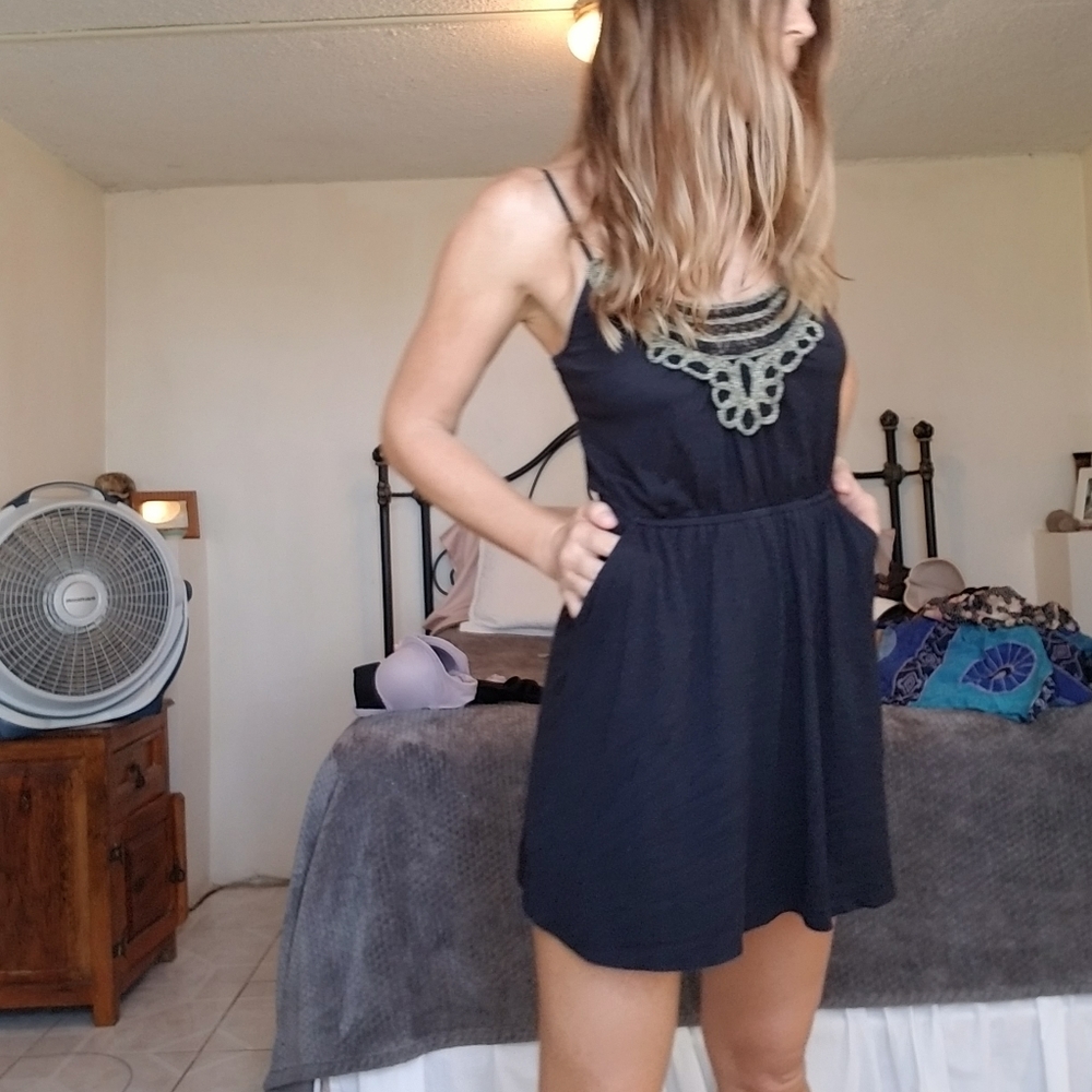 Black cotton mini dress